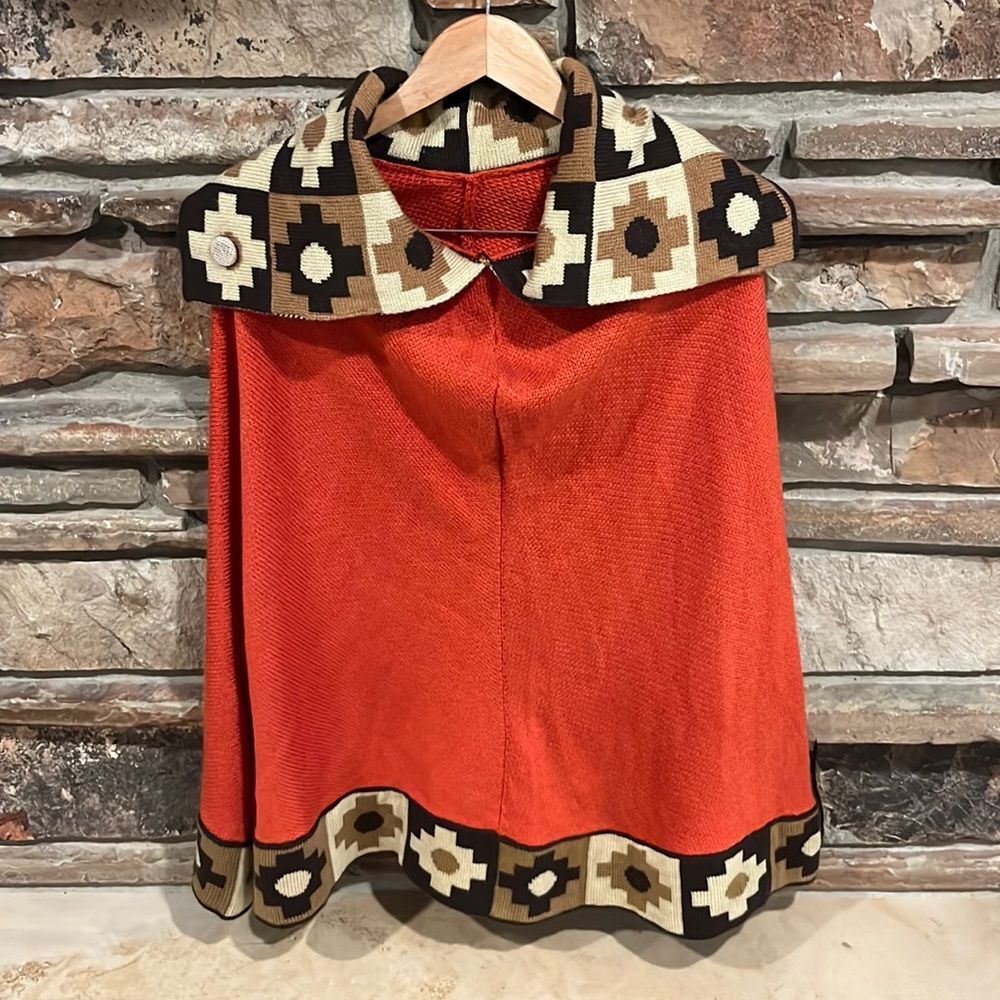 Jahuari Collection Alpaca Wool Retro Orange and Brown Knit Poncho